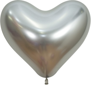 Шар (14''/36 см) Сердце, Reflex, Зеркальный блеск, Серебро (981), хром, 50 шт.
