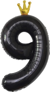 Шар (40''/102 см) Цифра, 9 Золотая корона, Черный, 1 шт. в уп.