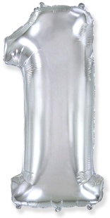 Шар (40''/102 см) Цифра, 1, Серебро, 1 шт.