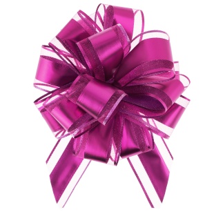 Текстильный бант Шар, Широкая полоса, Фуксия, Металлик, 15 см, 1 шт. в упак.