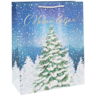 Пакет подарочный, 210гр, С Новым Годом! (зимняя елочка), Металлик, 32*26*12 см, 1 шт.