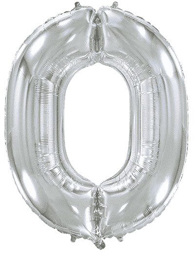 Шар (40''/102 см) Цифра, 0, Серебро, 1 шт. в уп.