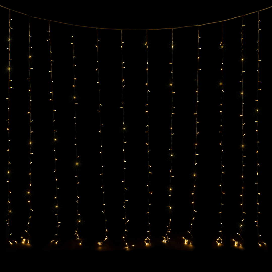 Светодиодная гирлянда, Занавес 300 Led, 8 режимов, IP14, 3*3 м. Теплый белый, 1 шт.