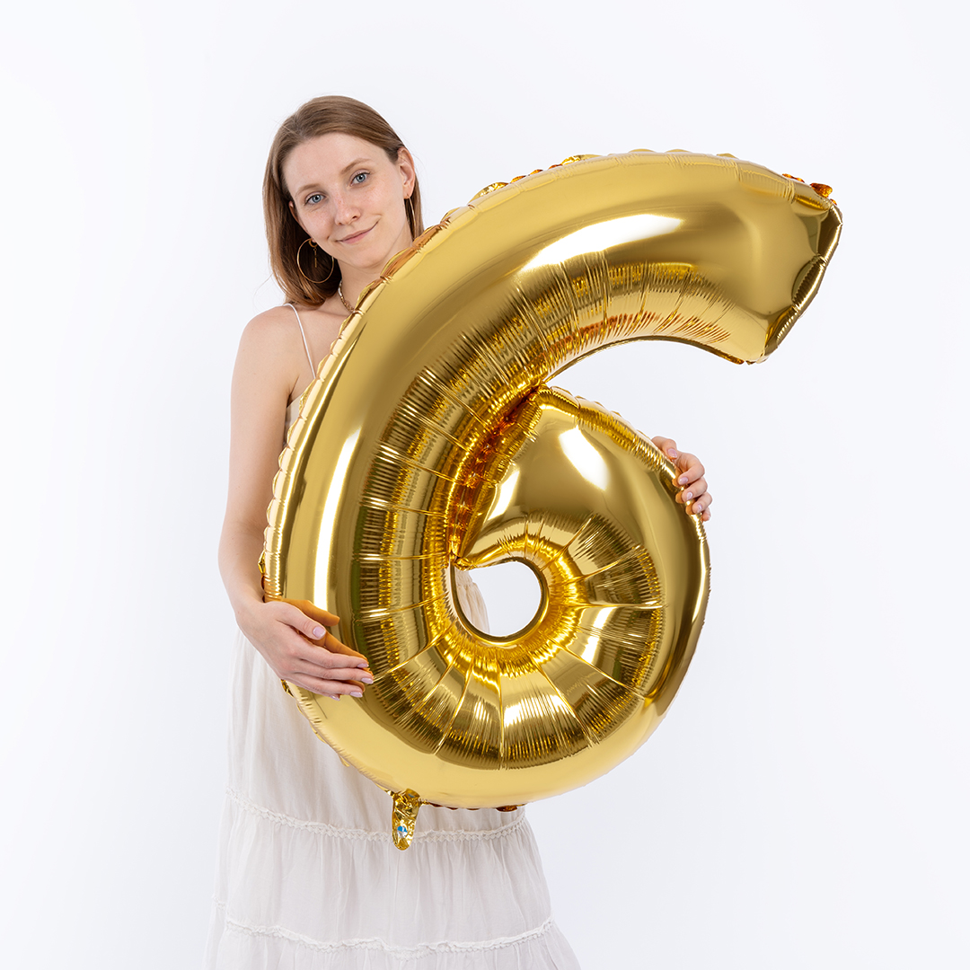 Шар (40''/102 см) Цифра, 6, Золото, 1 шт.