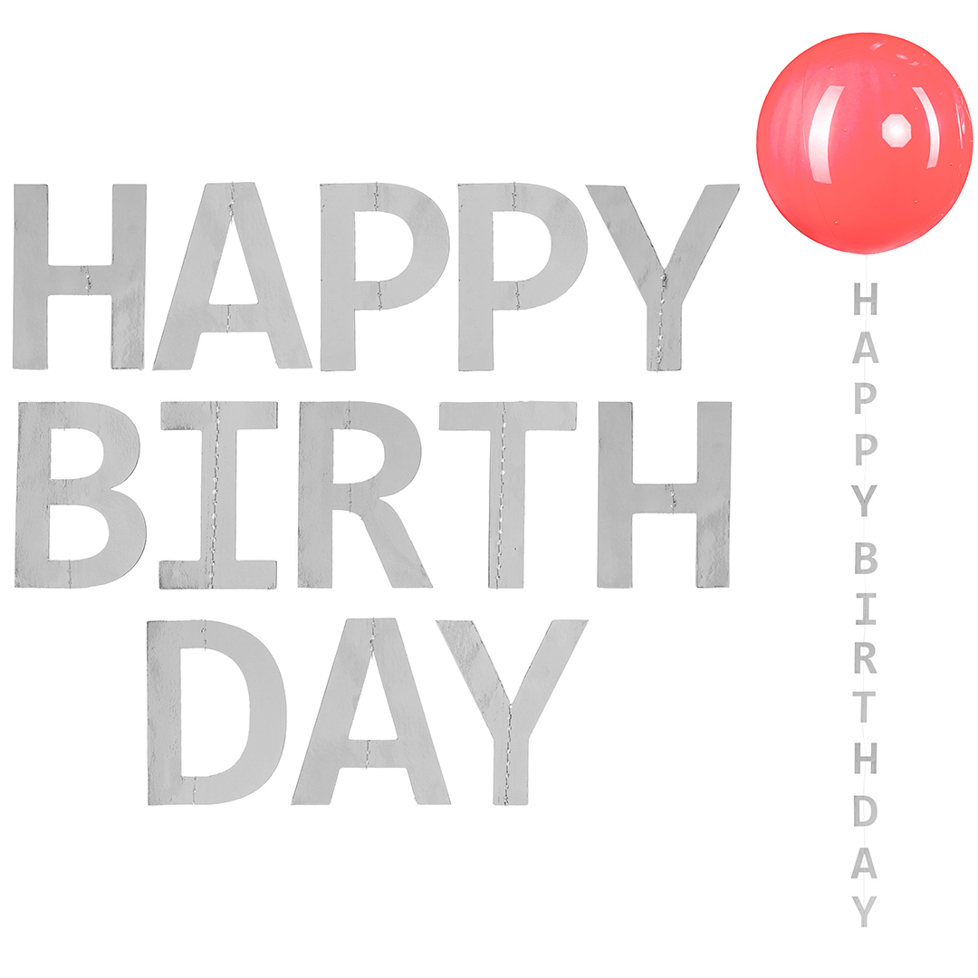Гирлянда-подвеска Happy Birthday, Серебро, Металлик, 120 см, 1 упак.