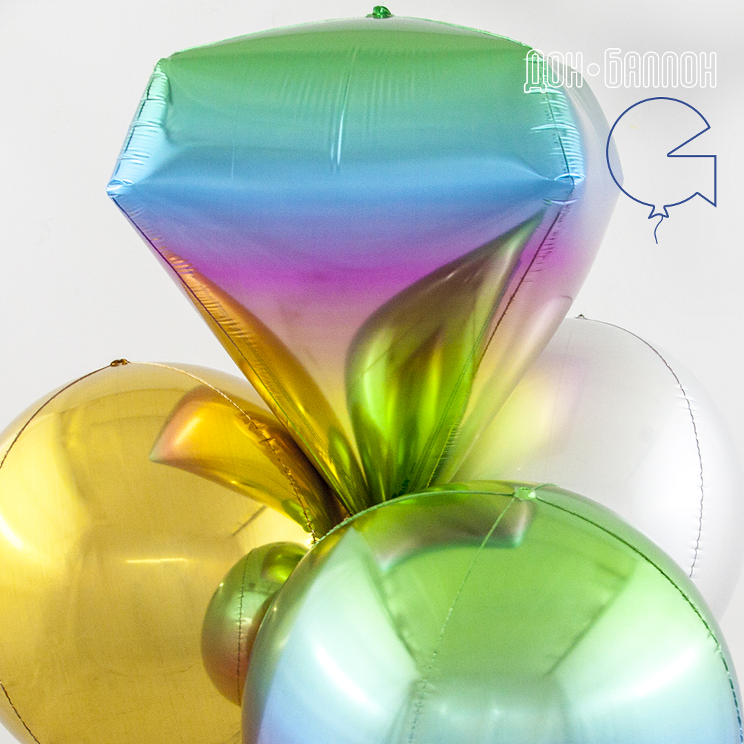 Шар 3D (18''/46 см) Алмаз, Радужный, 1 шт.