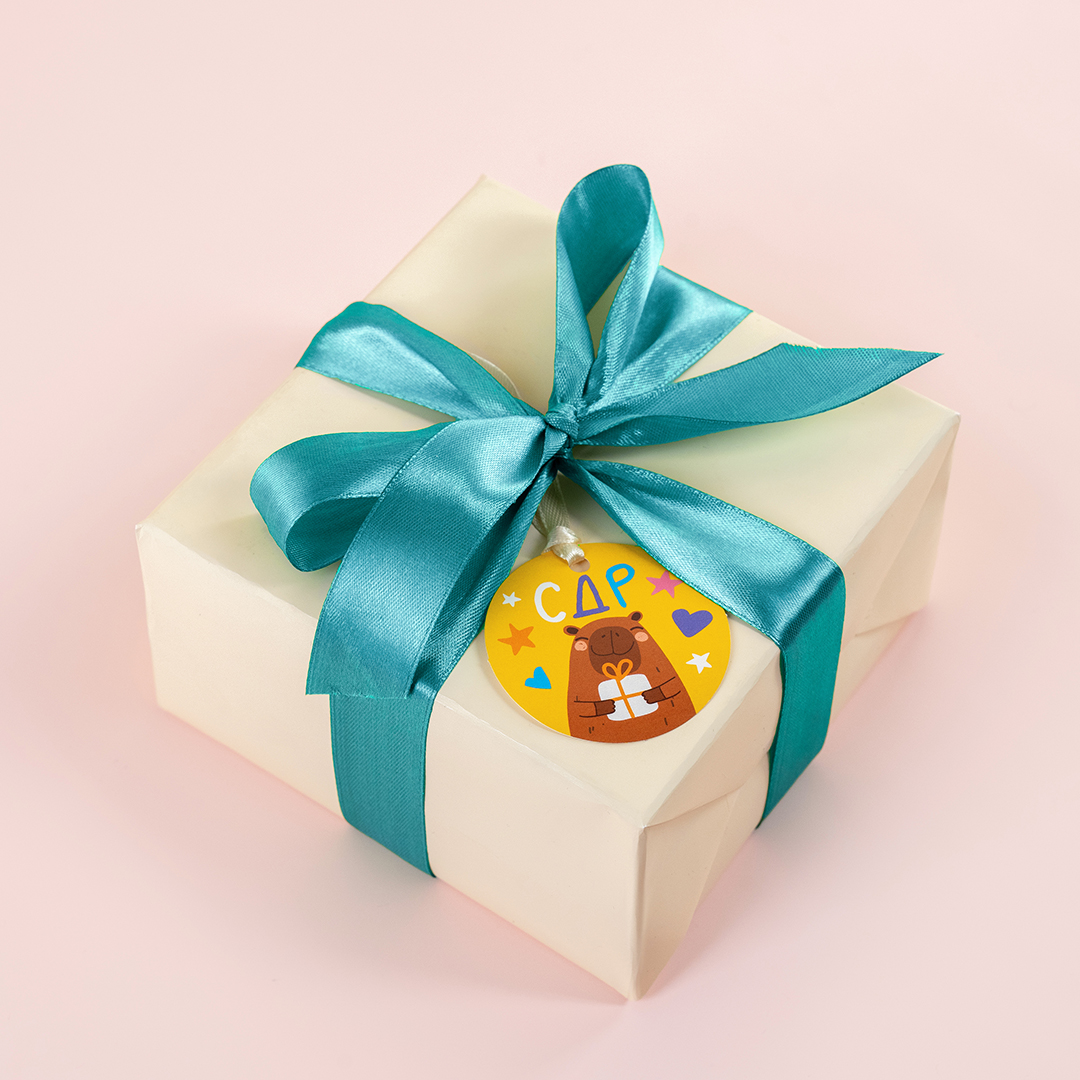 Бирки для подарков, Круг, Капибара СДР, 5,4 см, 20 шт.