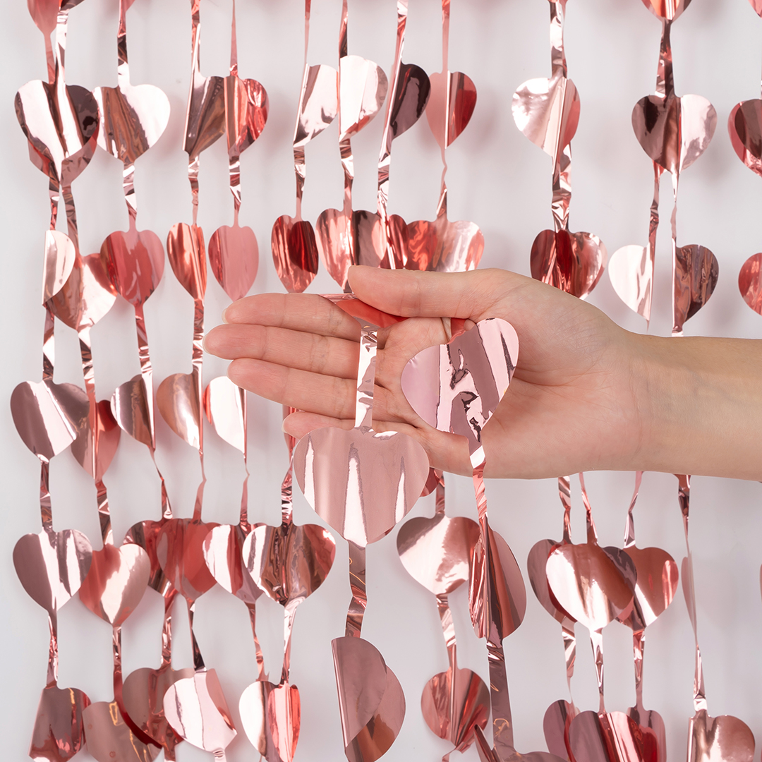 Занавес Сердце, Розовое Золото, Металлик, 100*200 см, 1 шт.