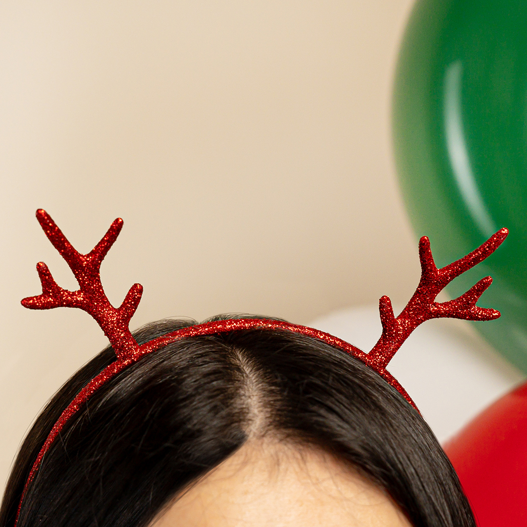Ободок, Оленьи рожки, Красный, с блестками, 1 шт. 