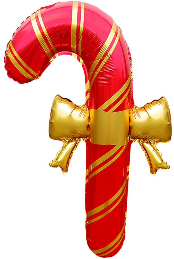 Шар (30''/76 см) Фигура, Леденец трость, Золотой бант (надув воздухом), Красный, 1 шт.