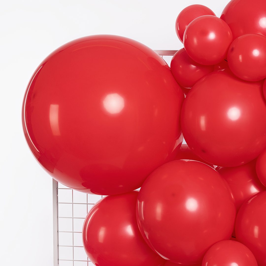 Шар (24''/61 см), Красный, пастель, 3 шт.