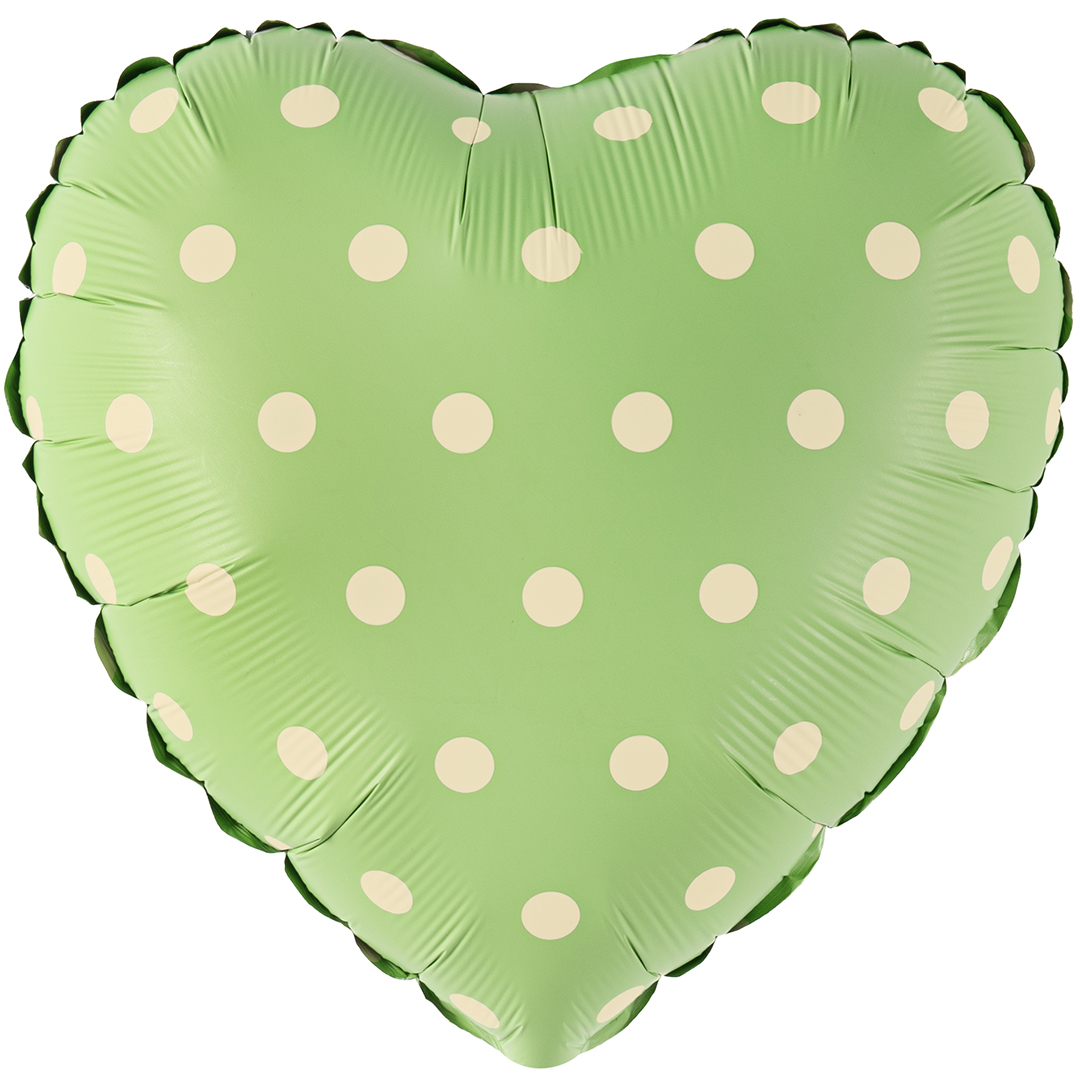 Шар (18''/46 см) Сердце, Горошек, Мятный, Сатин, 1 шт.