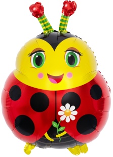 Шар с клапаном (16''/41 см) Мини-фигура, Божья коровка с цветком, 5 шт. в уп. (цв.этик.)