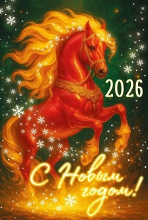 Открытка, С Новым Годом! 2026 (огненная лошадь), 12,2*18,2 см, 10 шт.