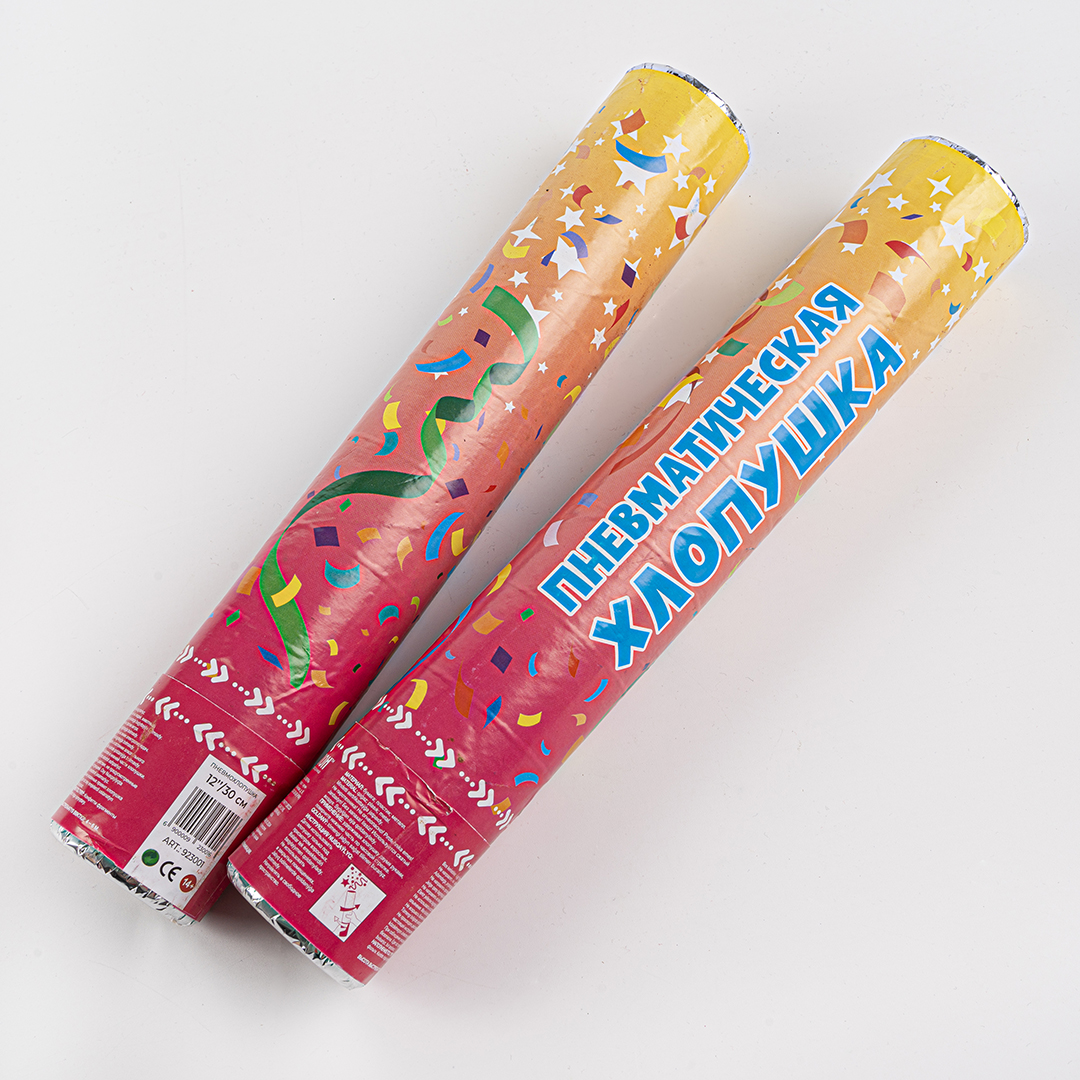 Пневмохлопушка (12/30 см), Яркий праздник, Конфетти фольга, Ассорти, Металлик, 1 шт.