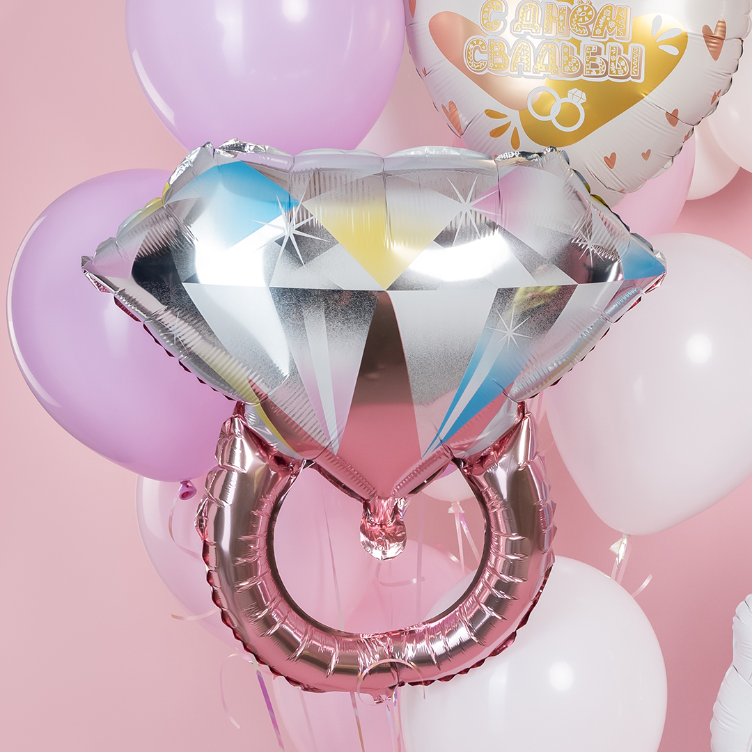 Шар (27''/69 см) Фигура, Кольцо с бриллиантом, Розовое Золото, 1 шт.