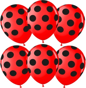 Шар (12''/30 см) Черные точки, Красный, пастель, 5 ст, 25 шт.