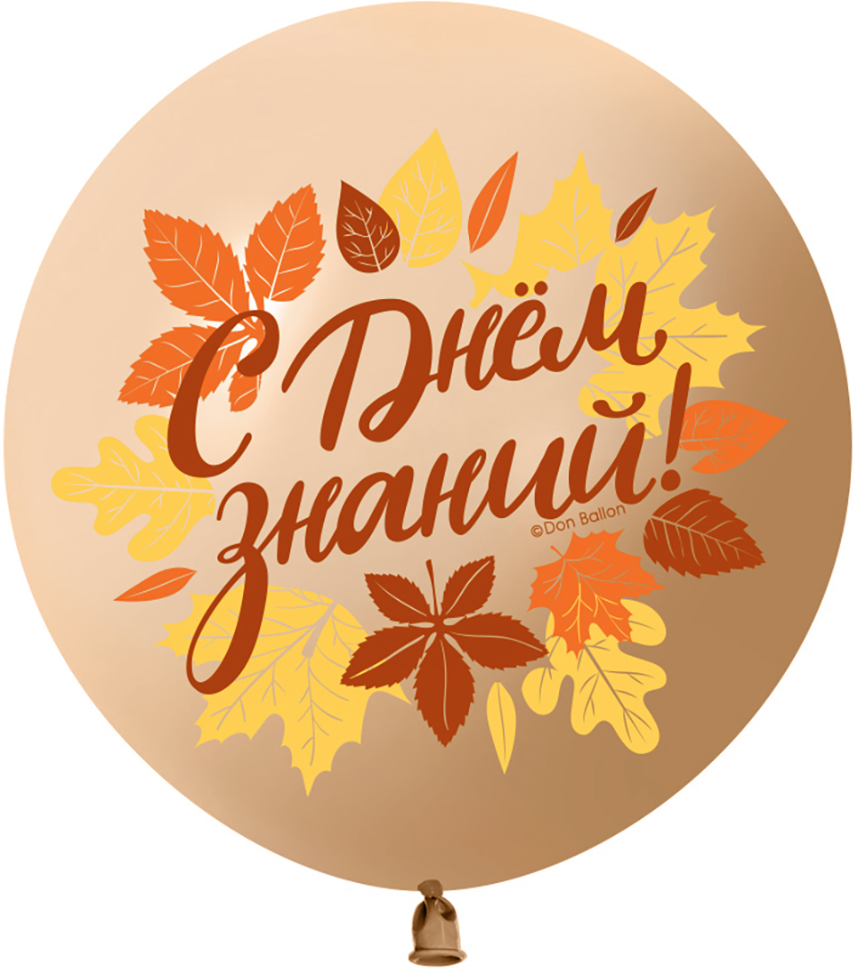 Шар (24''/61 см) С Днем Знаний! (осенние листья), Белый песок, пастель ретро, 2 ст, 1 шт.