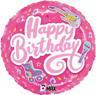Шар (18''/46 см) Круг, Happy Birthday, Яркая Вечеринка, Розовый, 1 шт.