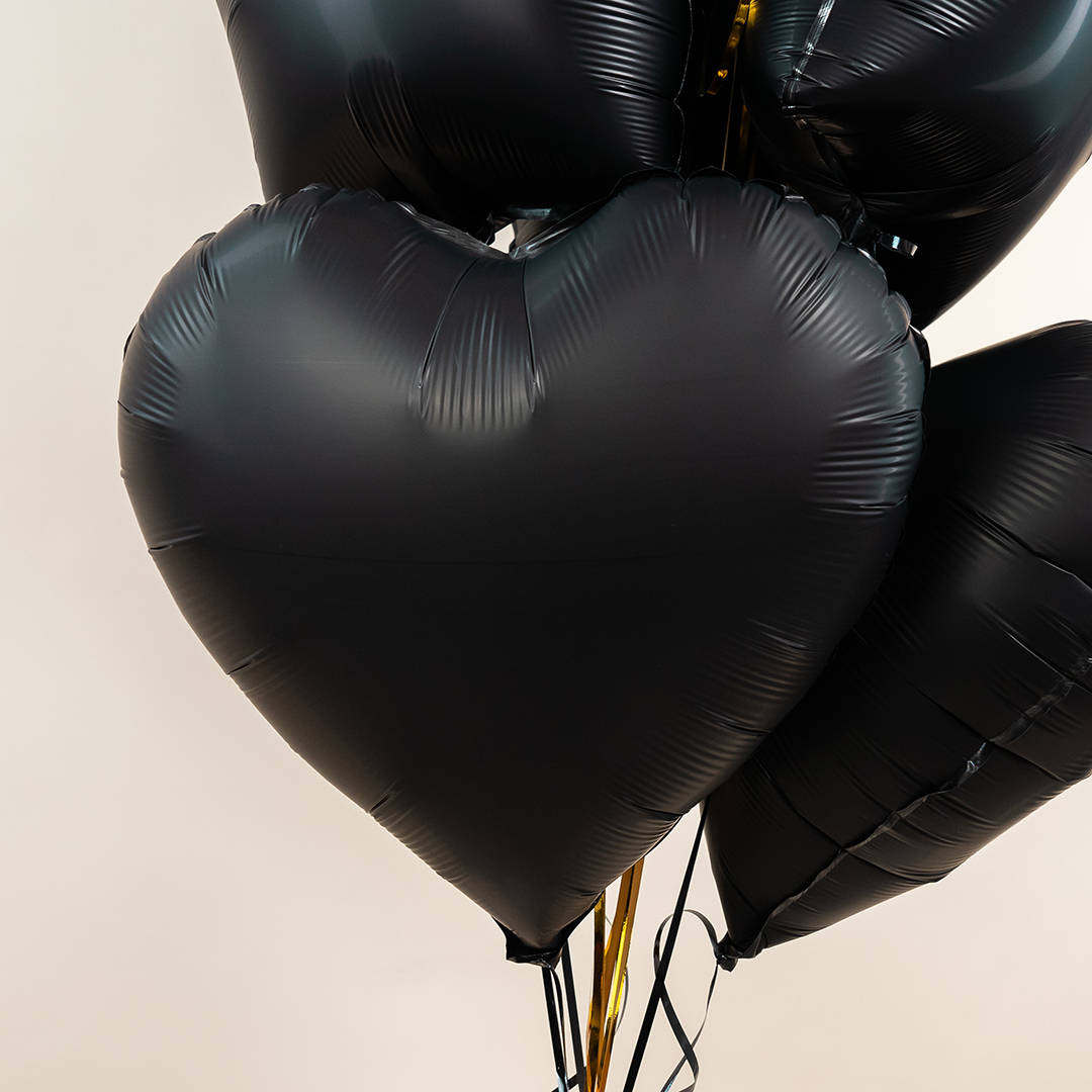Шар (18''/46 см) Сердце, Черный, Сатин, 1 шт.
