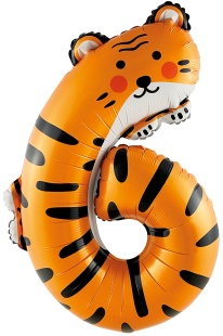 Шар (40''/102 см) Цифра, 6 Зверята, Тигр, 1 шт. в уп.