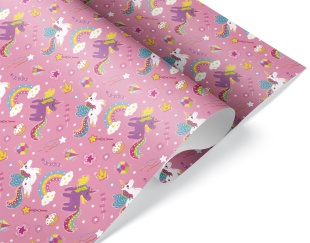 Упаковочная бумага 80гр (0,7*1 м) Милые единороги, Розовый, 10 шт.