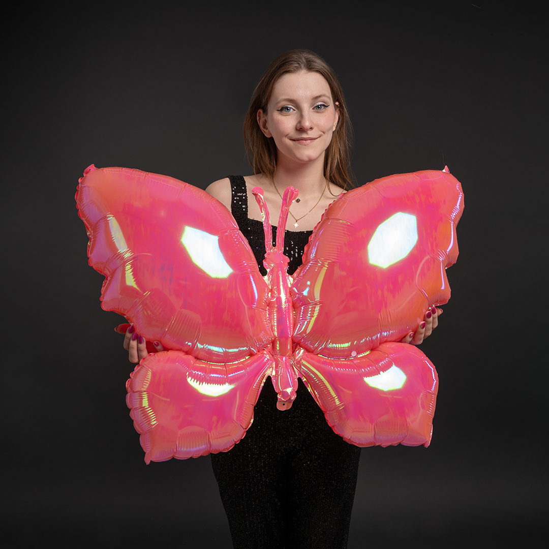 Шар (38''/97 см) Фигура, Бабочка (надув воздухом), Розовый, Хамелеон, 1 шт. в уп.