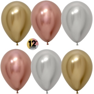 Шар (12''/30 см), Reflex, Зеркальный блеск, Ассорти Делюкс (968/970/981), хром, 50 шт.