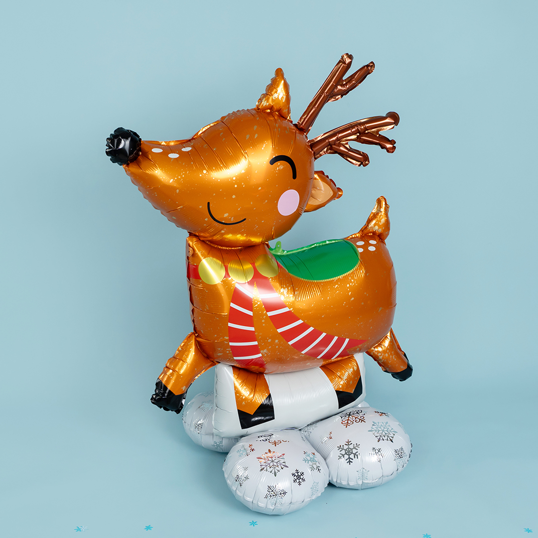 Шар 3D (37''/94 см) Фигура на подставке, Олень в красном шарфе, 1 шт. в уп.