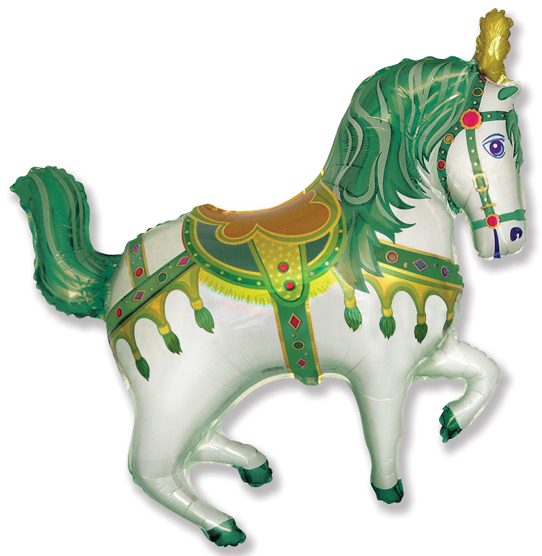 Шар (39''/99 см) Фигура, Цирковая лошадка, Зеленый, 1 шт.