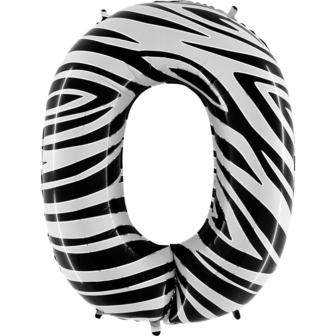 Шар (40''/102 см) Цифра, 0 Сафари, Зебра, 1 шт.
