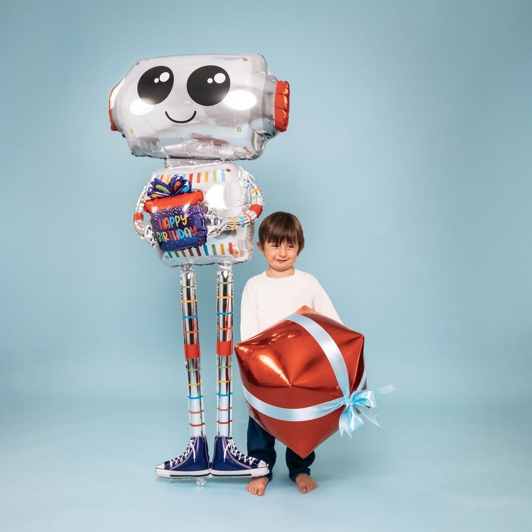 Шар 3D (62''/157 см) Ходячая Фигура, Робот с подарком, 1 шт. в уп.