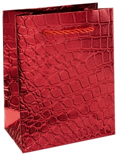 Пакет подарочный, Крафт 210гр, Кожа крокодила, Красный, Металлик, 15*12*7 см, 1 шт.