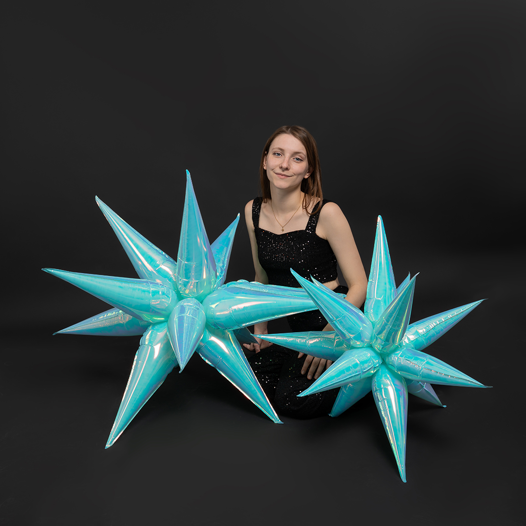 Шар 3D (40''/102 см) Звезда, Составная, Голубой, Хамелеон, 1 шт. в уп.