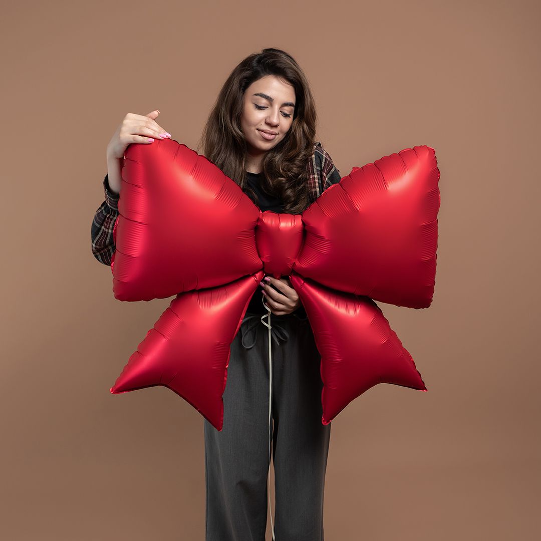 Шар (39''/99 см) Фигура, Бант, Красный, Сатин, 1 шт. в уп.