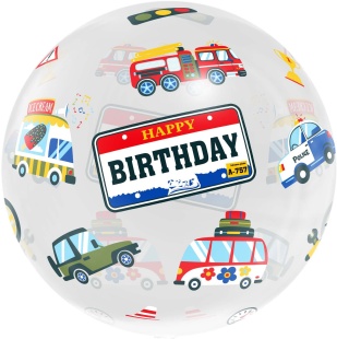 Шар с клапаном (18''/46 см) Сфера, Машинки, Прозрачный, Кристалл, 1 шт. в уп.