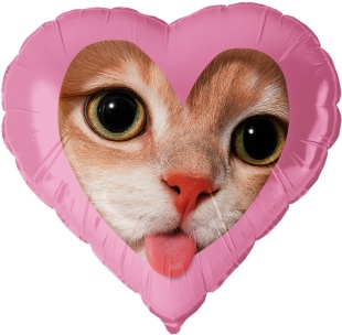 Шар (18''/46 см) Сердце, Котик, 1 шт. в уп.