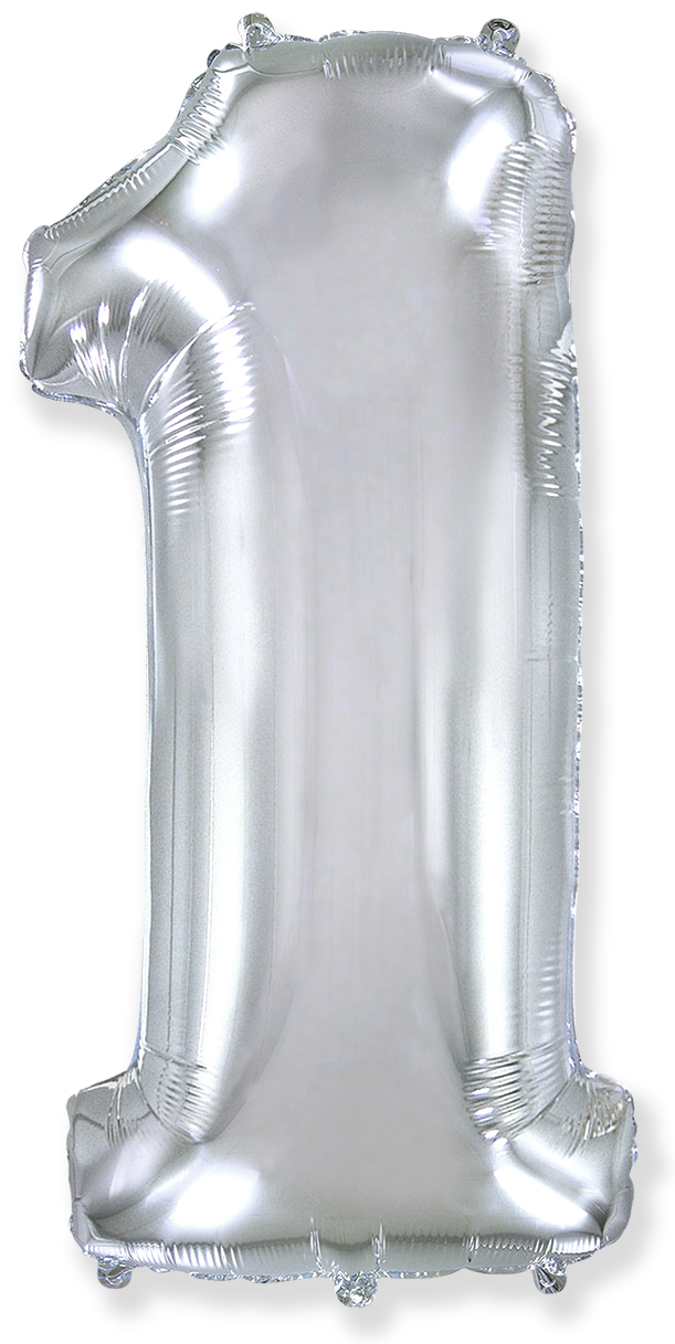 Шар (40''/102 см) Цифра, 1, Серебро, 1 шт.
