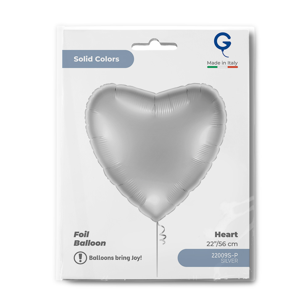 Шар (22''/56 см) Сердце, Серебро, 1 шт. в уп.