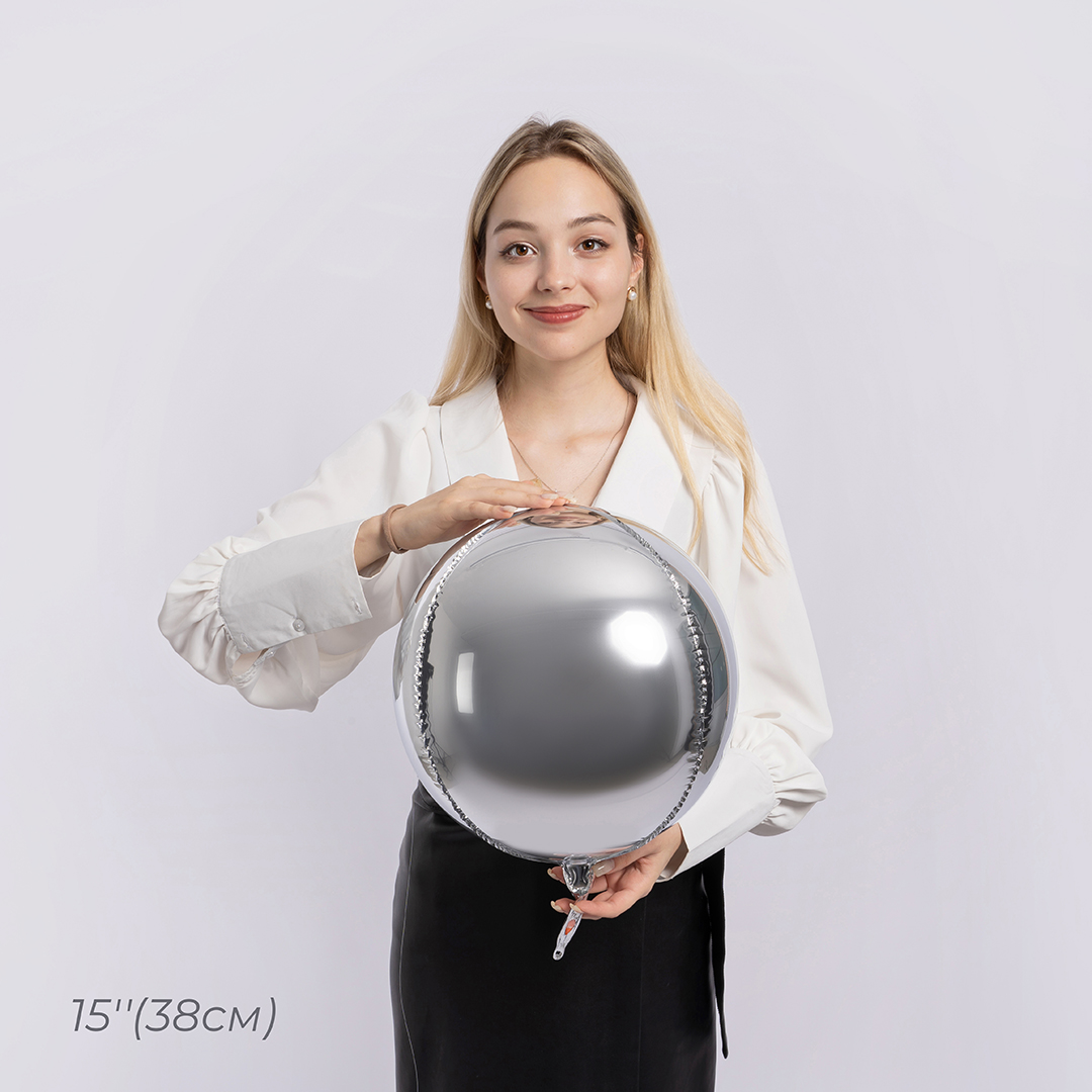 Шар 3D (15''/38 см) Мини-сфера, Серебро, 1 шт.