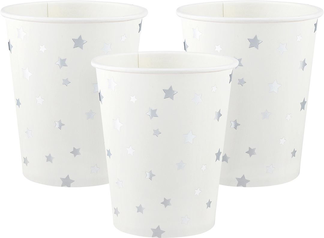 Стаканы (250 мл) Серебристые звезды, Белый/Серебро, Металлик, 6 шт.