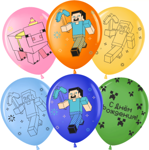 Шар (12''/30 см) С Днем Рождения! Пиксельный Герой, Ассорти, пастель, 2 ст, 25 шт.