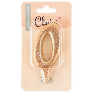 Свеча Цифра, 0 Овал, Золото, с блестками, 7 см, 1 шт.