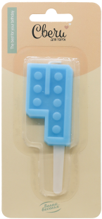 Свеча Цифра, 4 Конструктор, Голубой, 3,3*6,5 + 3 см, 1 шт. с держат.