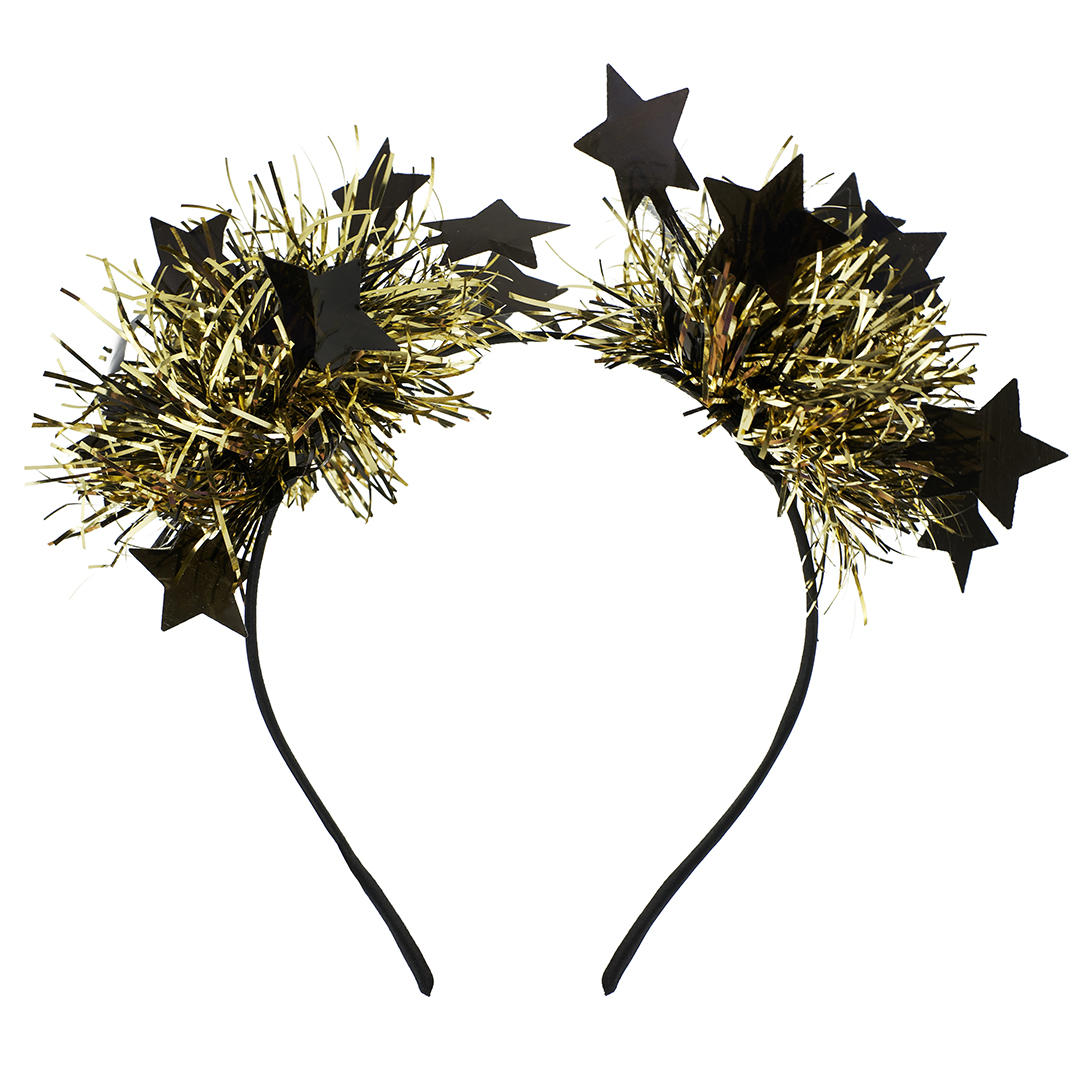 Ободок, Шарики из дождика, Черный/Золото, 1 шт. 