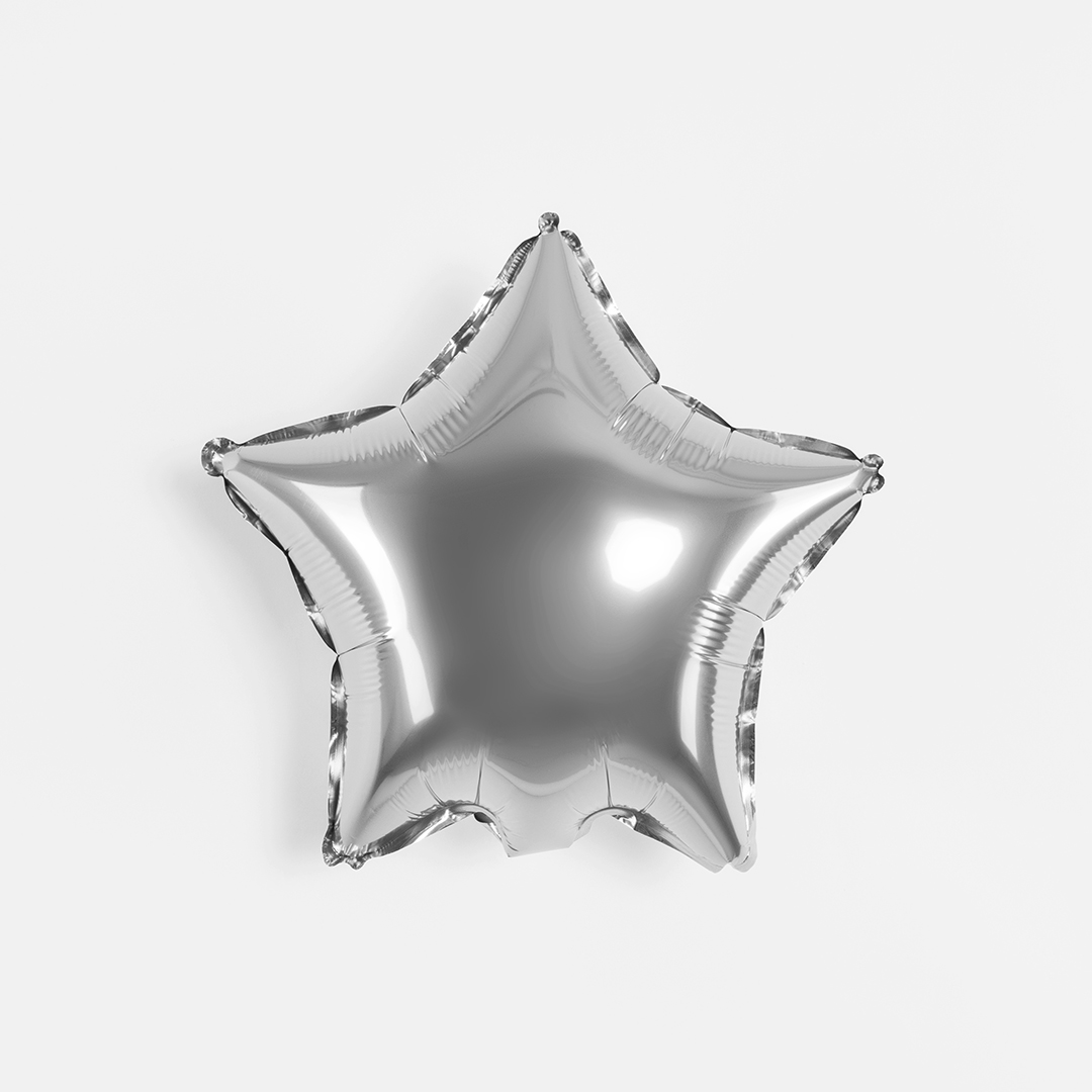 Шар с клапаном (10''/25 см) Мини-звезда, Серебро, Металлик, 1 шт.