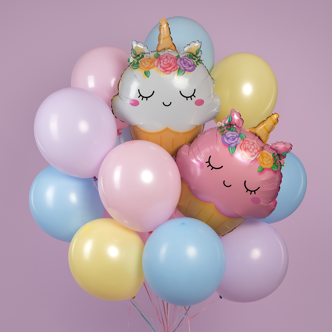 Шар (27''/69 см) Фигура, Кексик, Цветочный единорог, Розовый, 1 шт.