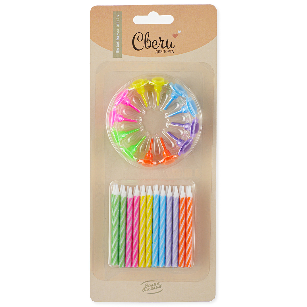 Свечи Нежный микс, 0,5*6 см, 24 шт. с держат.