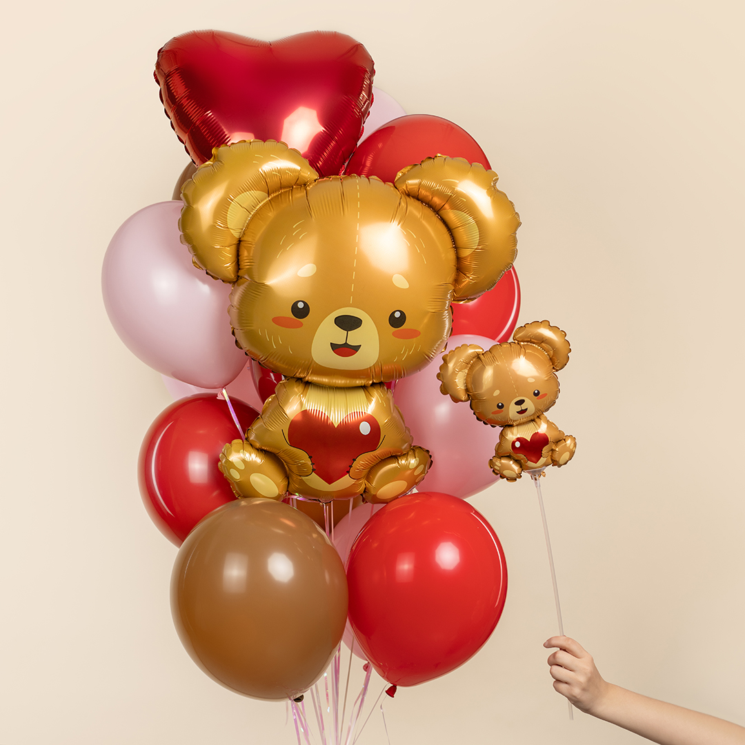 Шар (33''/84 см) Фигура, Плюшевый мишка с сердцем, 1 шт.