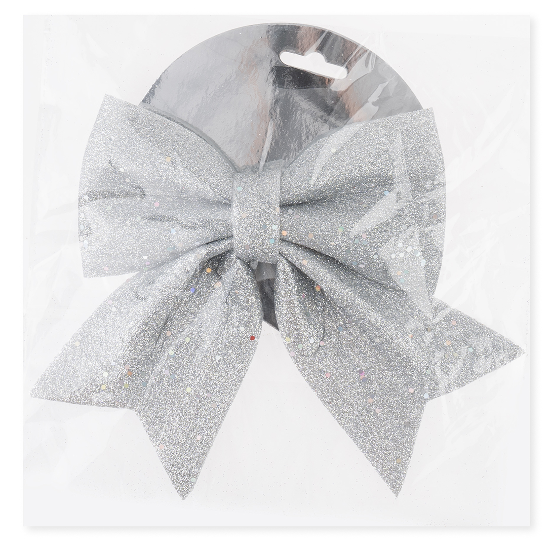 Декоративный бант Праздничный, Серебро, с блестками, 15*20 см, 1 шт. в упак. 